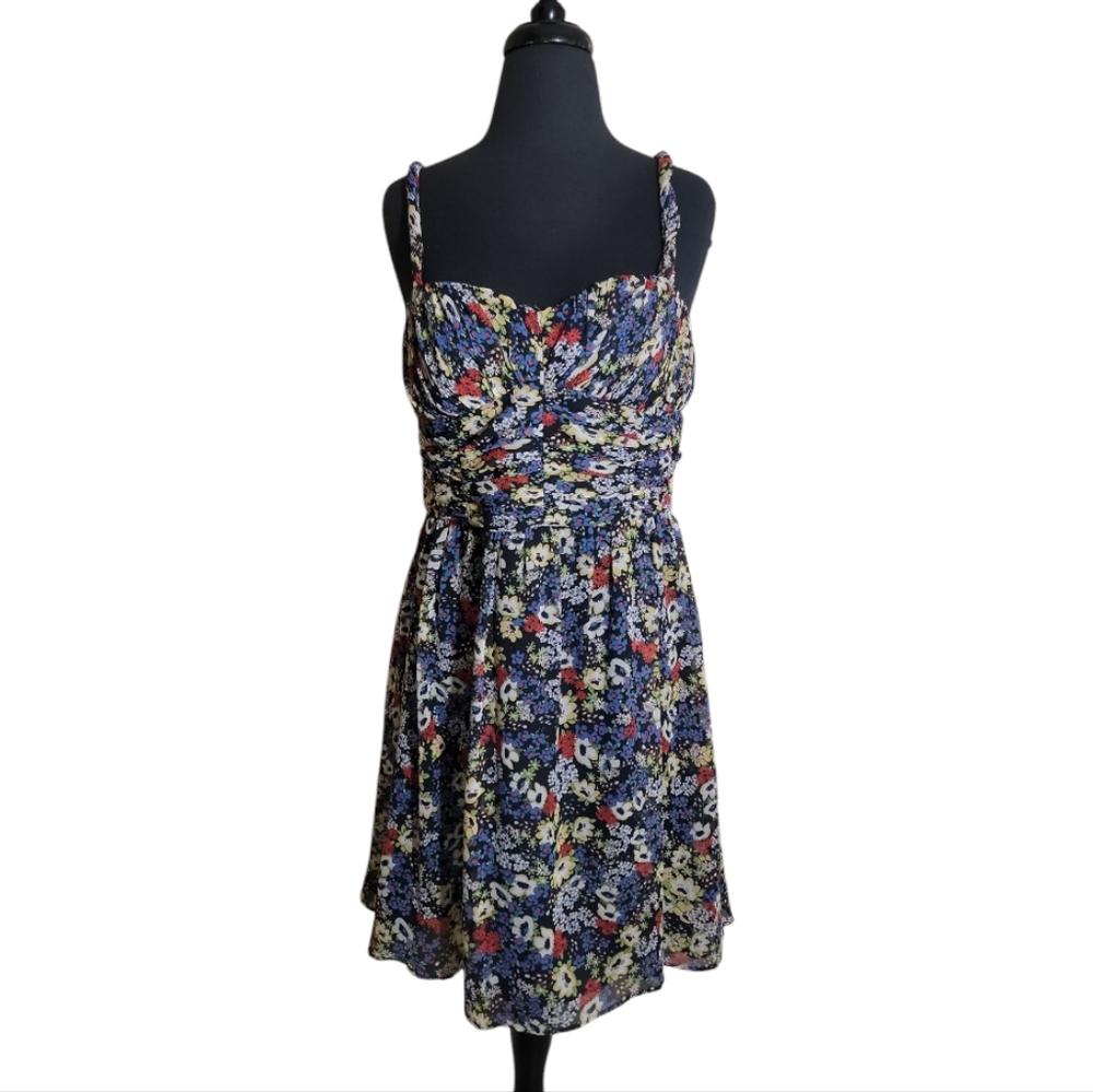 Suzi Chin Maggy Boutique floral chiffon fit flare women's pleated dress size 10